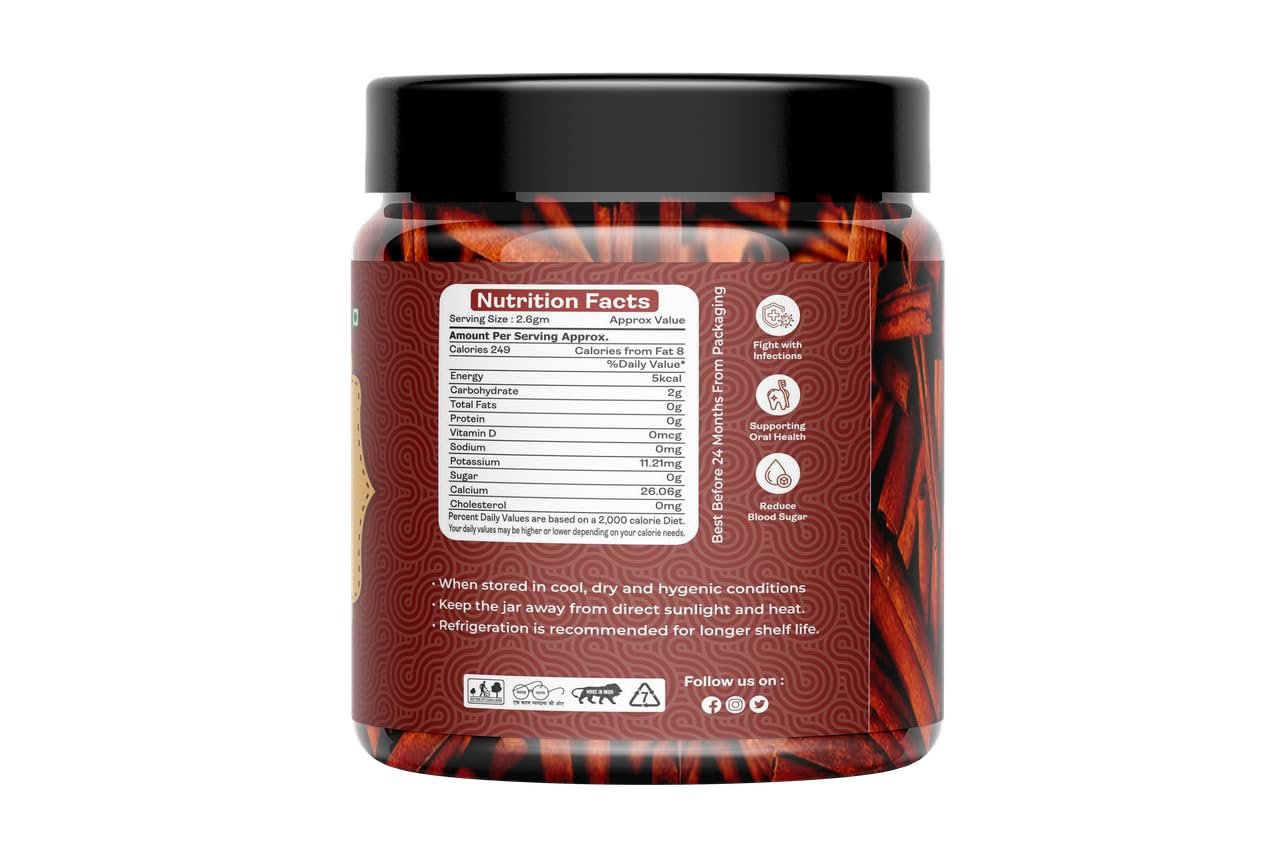 SriLankan Dalchini Cinnamon Stick For Tea, Desserts, Curries & Baking | World's Finest Dalchini Quills | 100 gm Jar Pack - Image 7